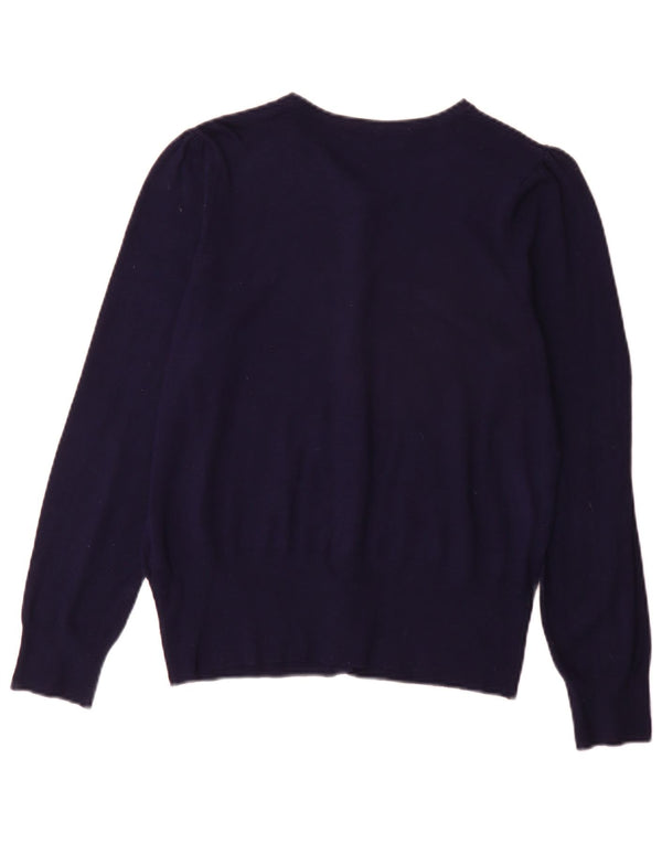 Suéter cardigã feminino Marks & Spencer Reino Unido 14 grande viscose azul marinho