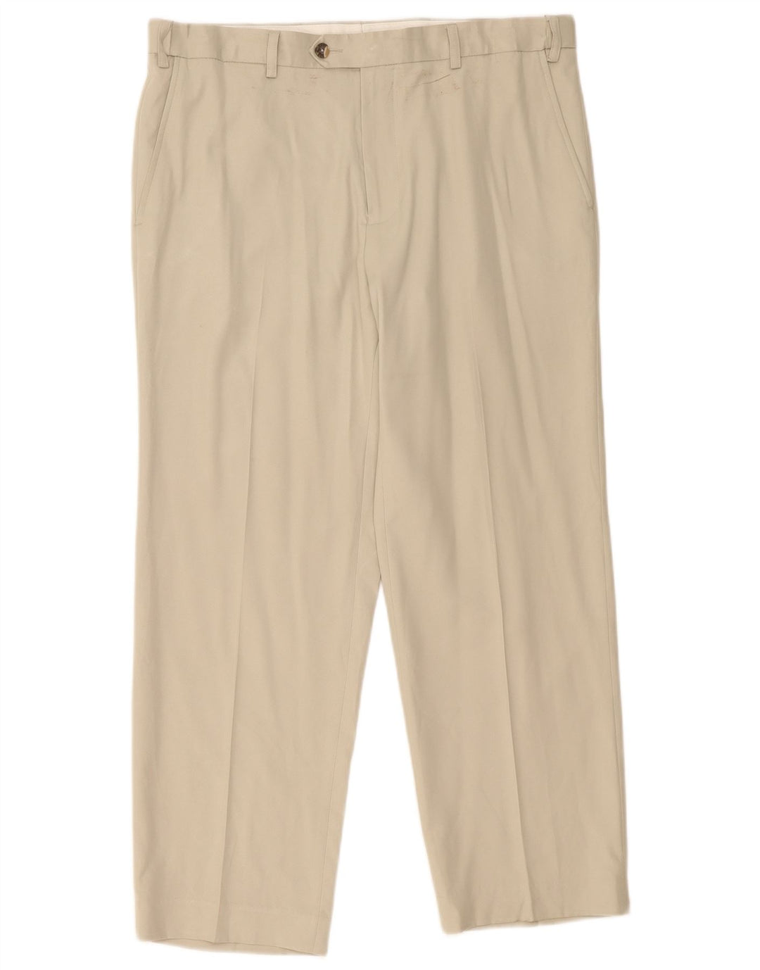 Calça masculina de ajuste regular Marks & Spencer W36 L29 poliéster bege