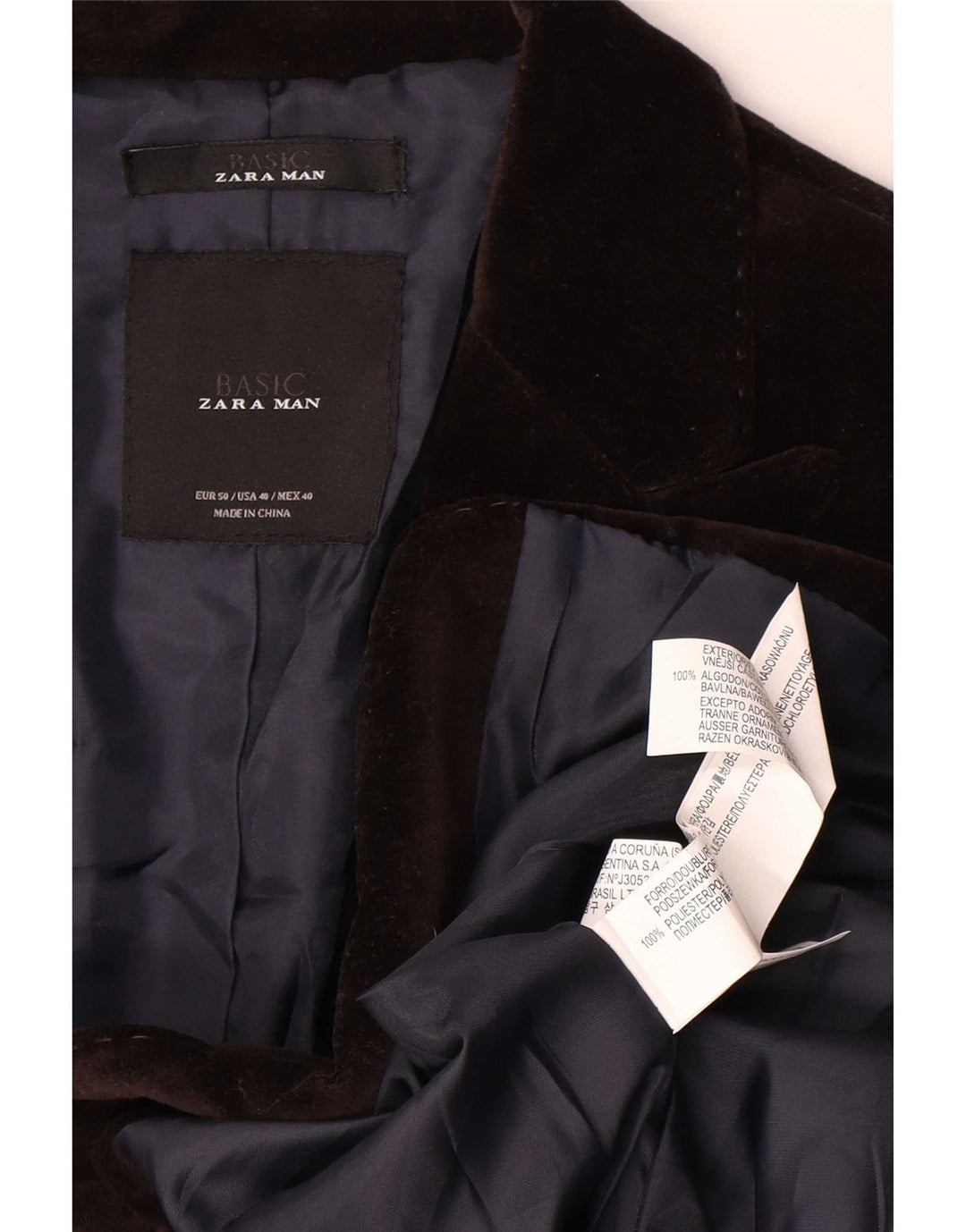 Zara Jaqueta blazer masculina de veludo com 2 botões EU 50 poliéster marrom médio
