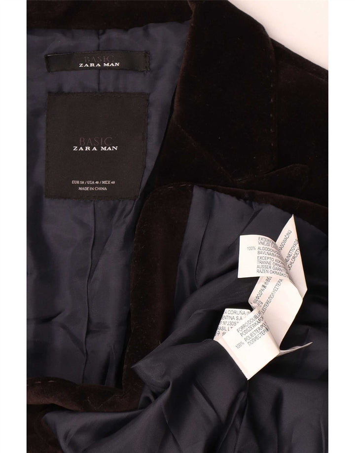 Zara Jaqueta blazer masculina de veludo com 2 botões EU 50 poliéster marrom médio