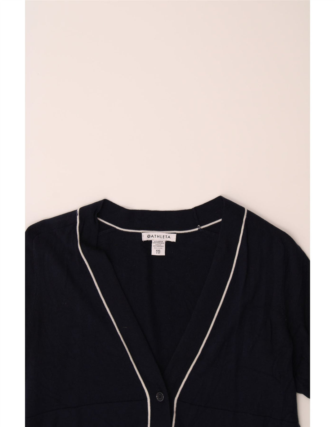 ATHLETA Womens Oversized Crop Cardigan Sweater UK 2 2XS Navy Blue Cotton Vintage Athleta and Second-Hand Athleta from Messina Hembry 