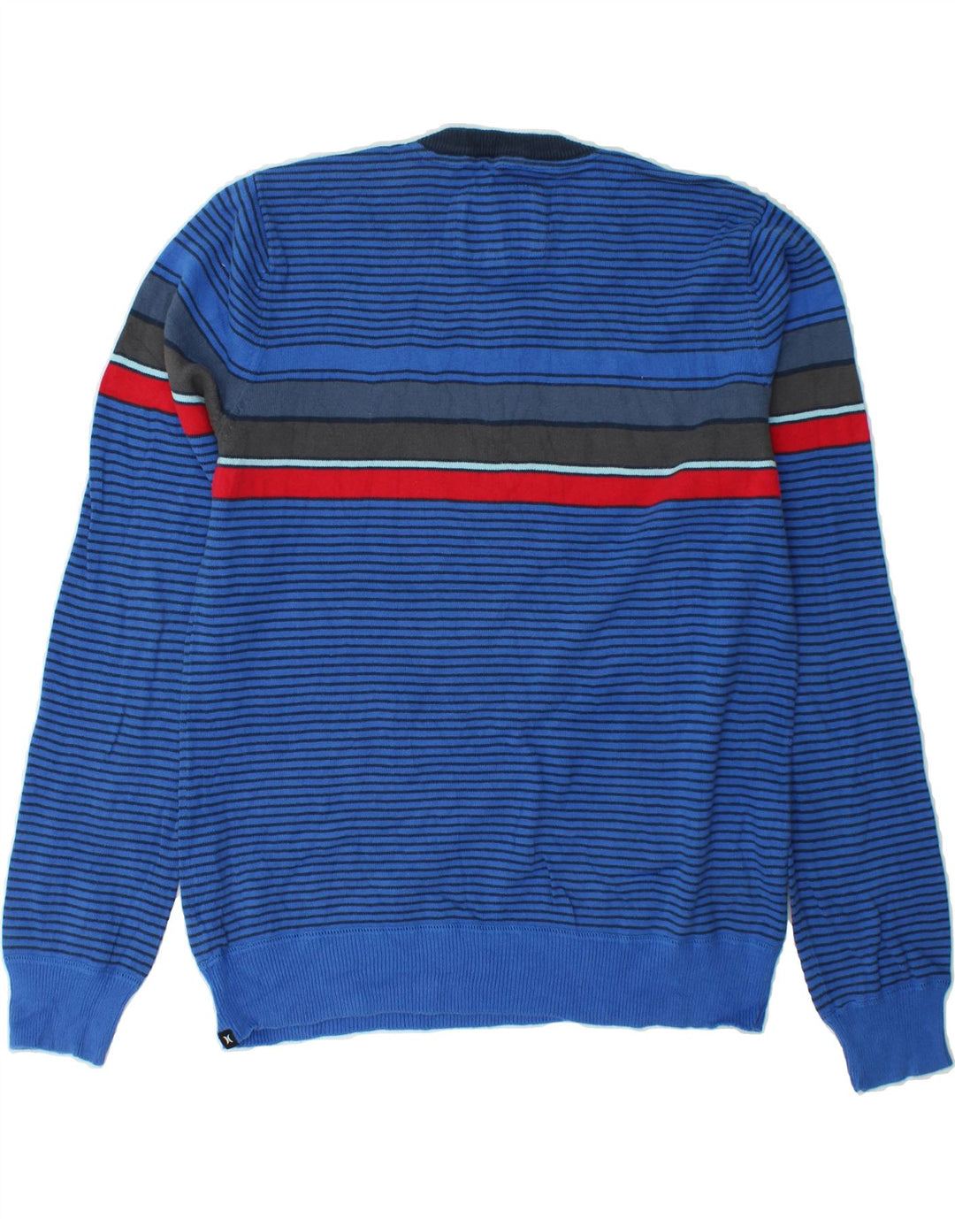 HURLEY Mens V-Neck Jumper Sweater Small Blue Striped Cotton Vintage Hurley and Second-Hand Hurley from Messina Hembry 