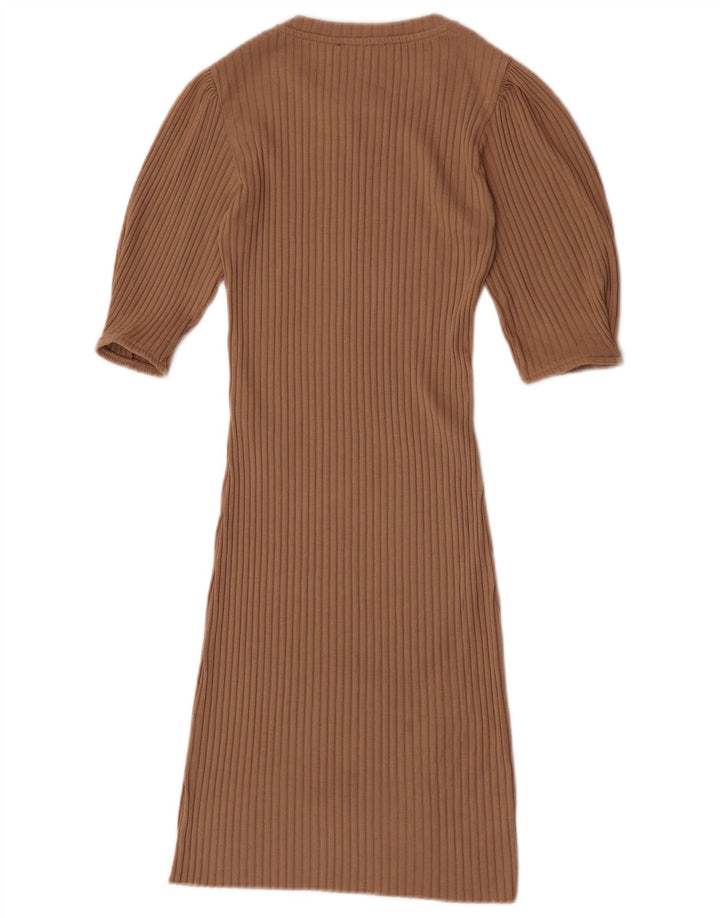 Vestido bodycon feminino Zara UK 8 pequeno poliéster bege