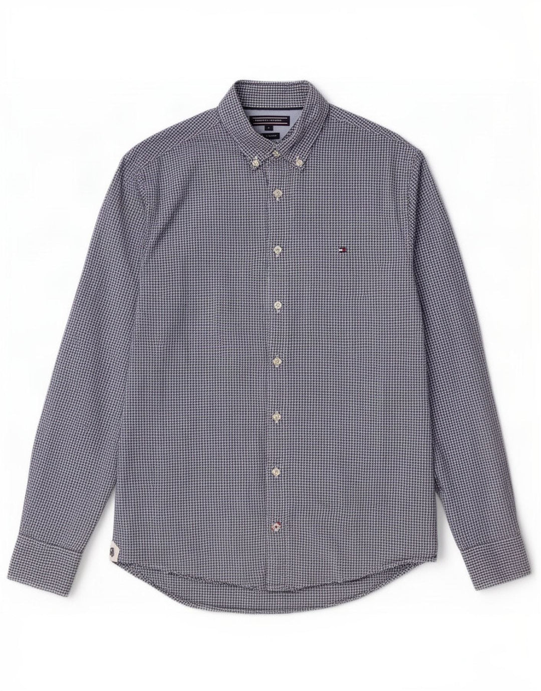 Camisa masculina Tommy Hilfiger pequena azul marinho algodão guingão