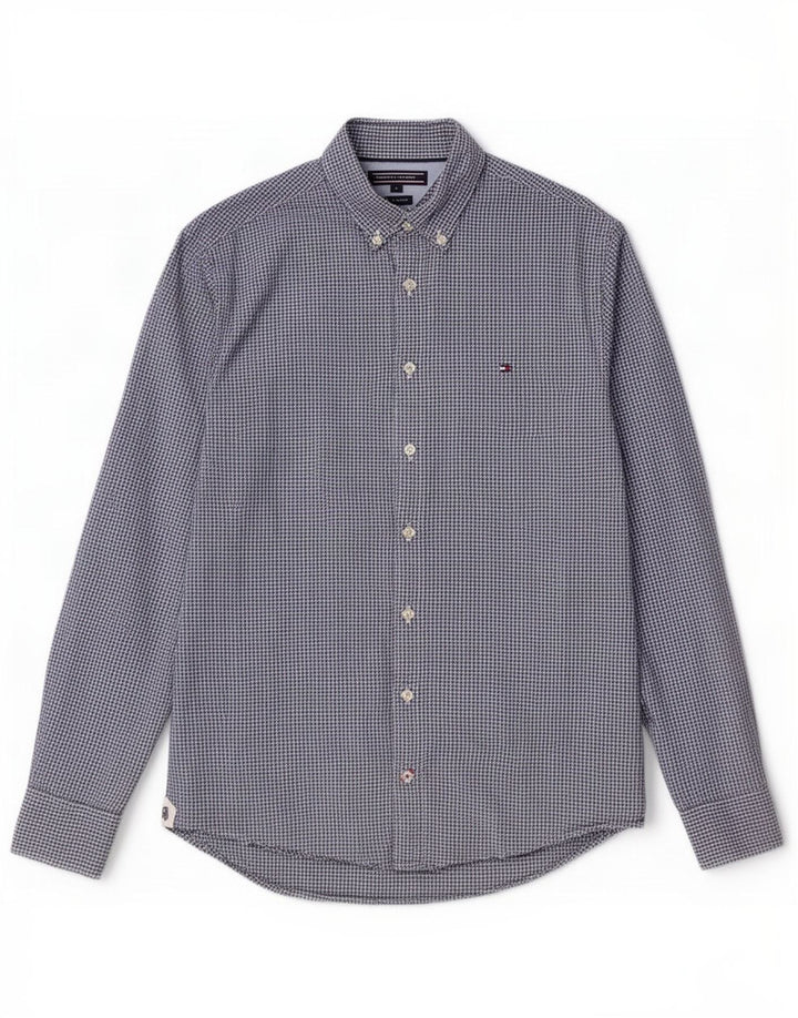 Camisa masculina Tommy Hilfiger pequena azul marinho algodão guingão