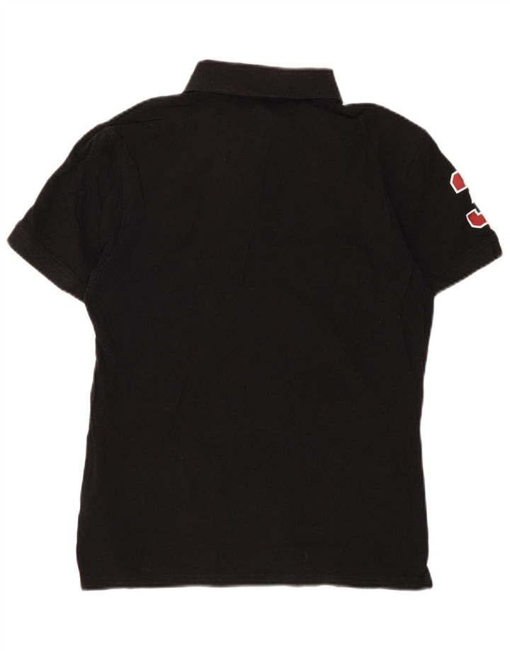 Camisa polo gráfica masculina pequena de algodão preto
