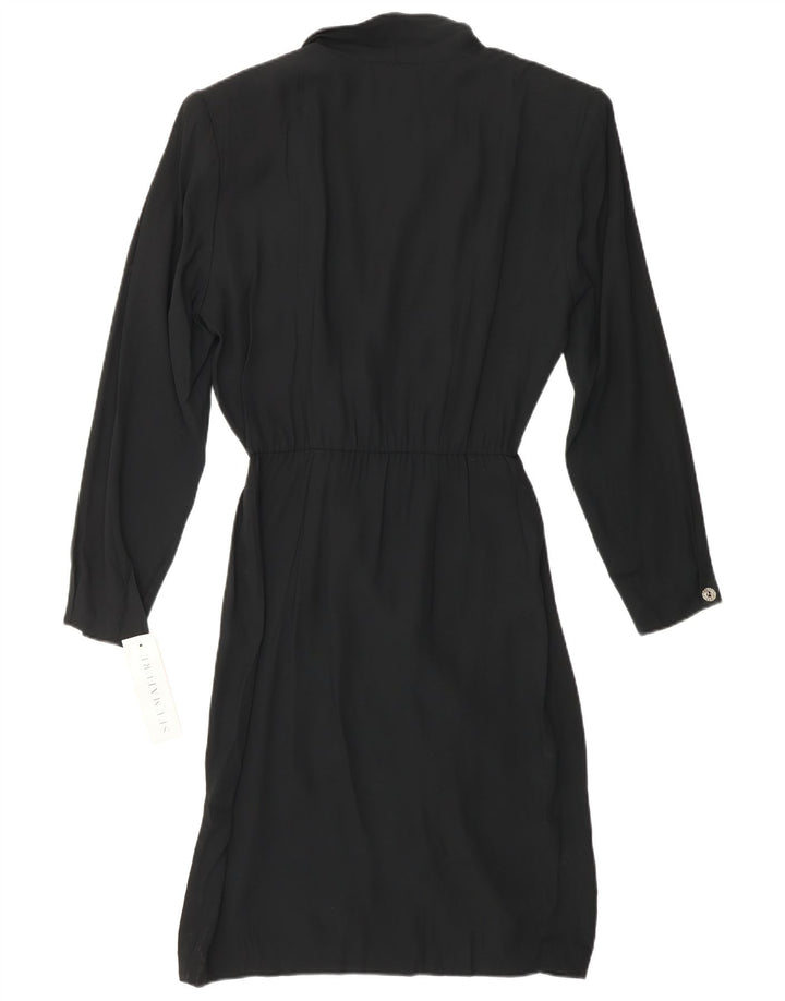 VINTAGE Womens Long Sleeve Wrap Dress IT 42 Medium Black Viscose
