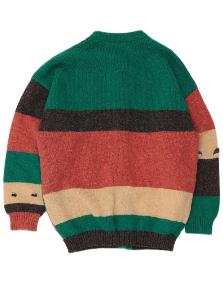 Suéter Cardigan Feminino Vintage UK 10 Pequeno Colorblock Multicolorido