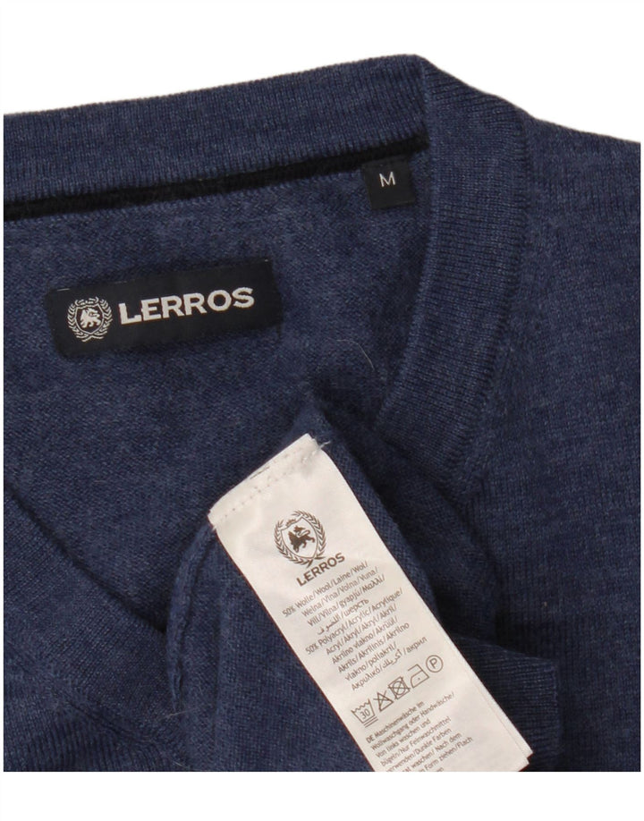Suéter masculino Lerros com decote em V, lã azul marinho médio