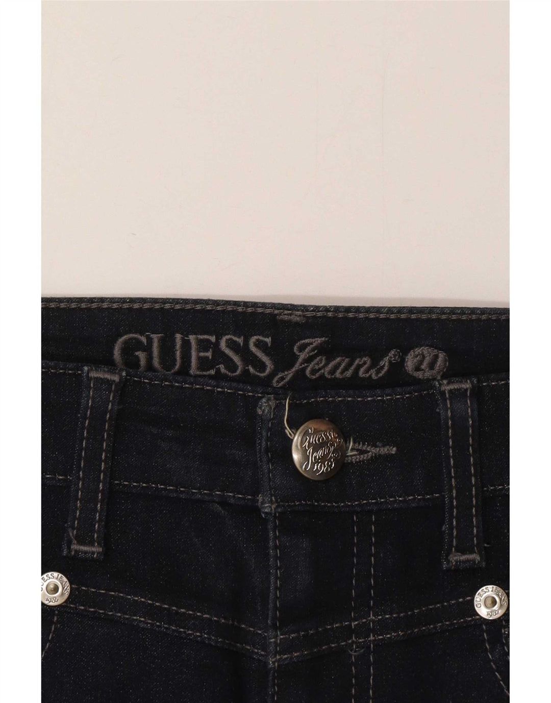 Saia jeans feminina Guess W28 algodão azul marinho médio