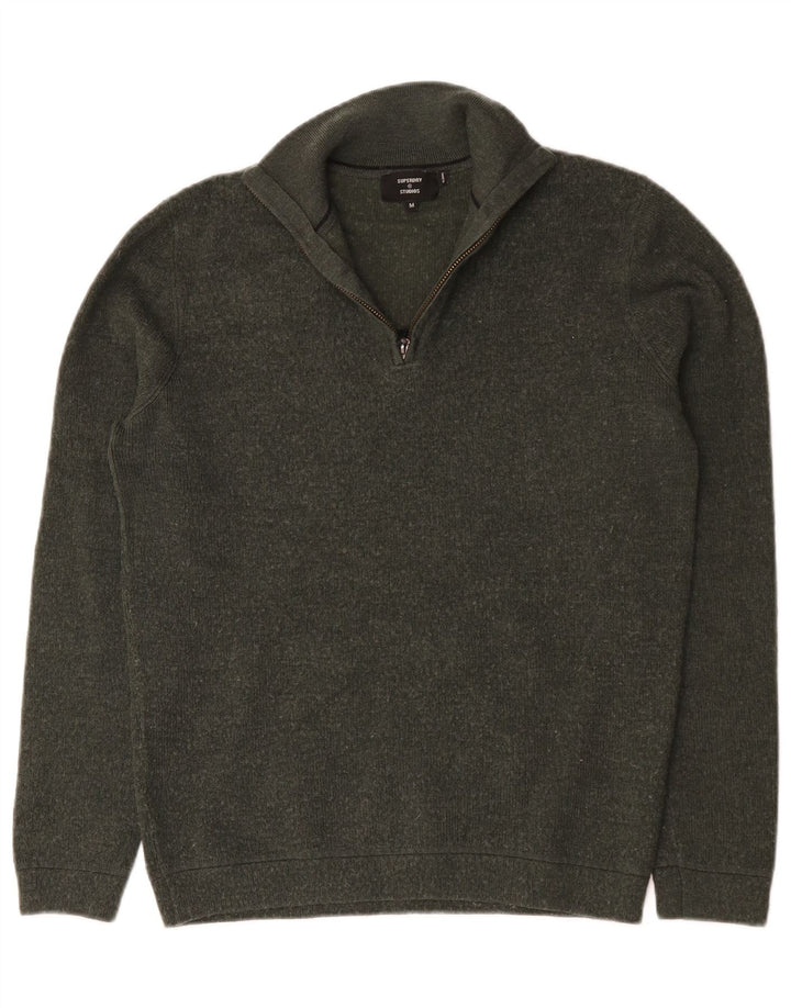 Suéter masculino Superdry com zíper e gola média, lã Merino cáqui média