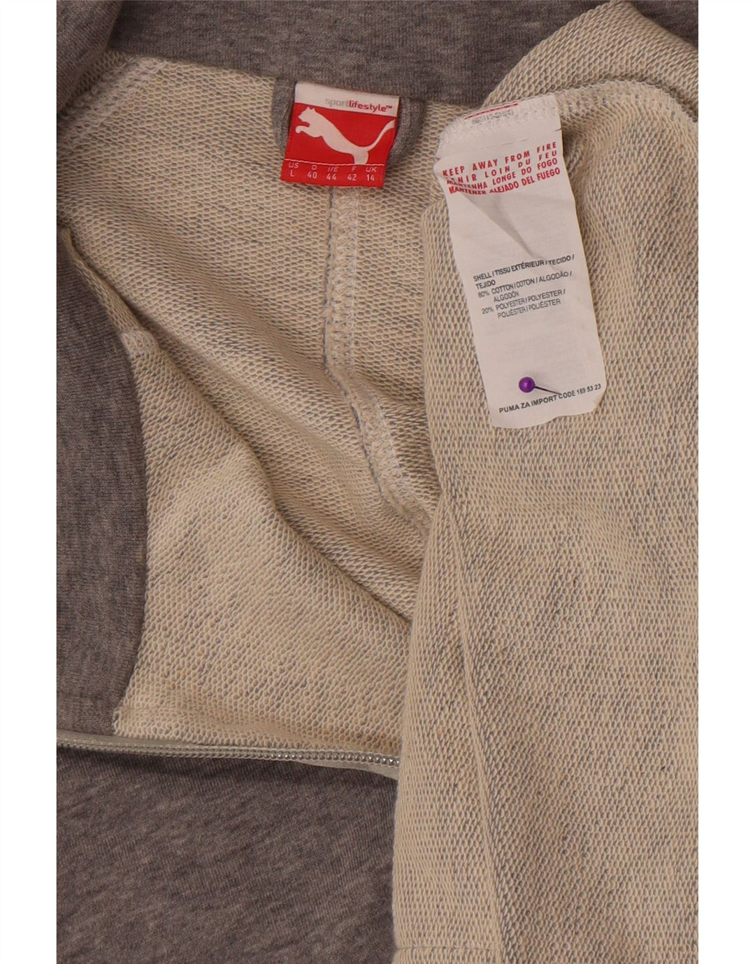 Puma feminino manga curta oversized agasalho top jaqueta Reino Unido 14 grande cinza