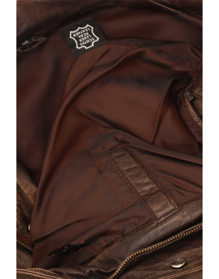 Jaqueta de couro bomber masculina vintage EU 48 couro marrom médio
