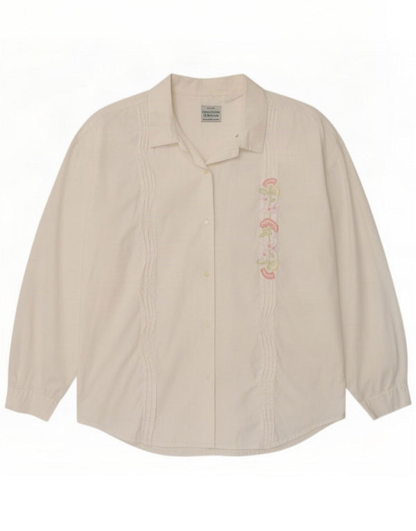 Camisa feminina Benetton UK 14 Floral branco médio