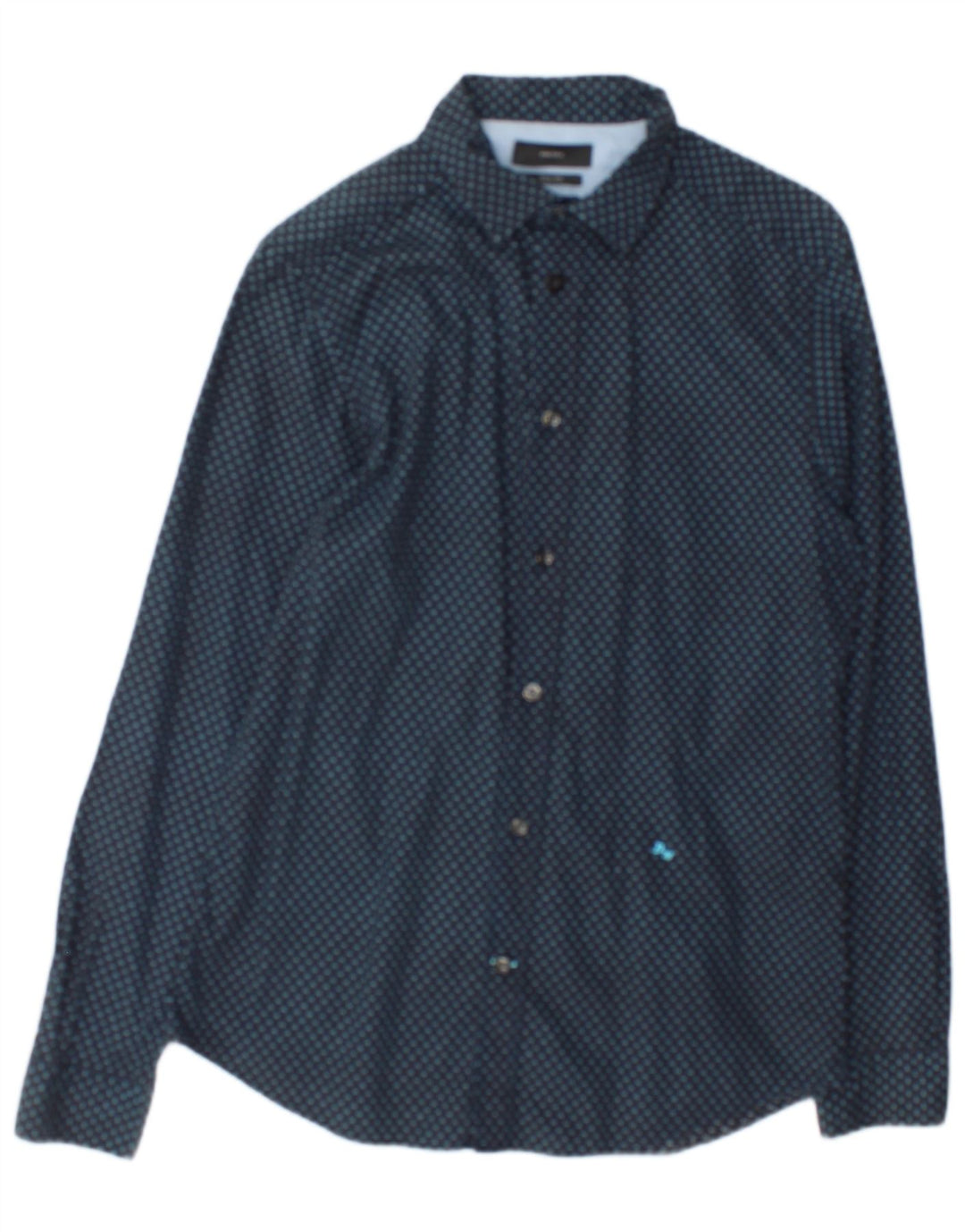 Camisa masculina Diesel Slim Fit médio algodão manchado azul marinho