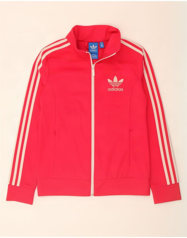 Adidas Womens Tracksuit Top Jacket UK 12 Médio Algodão Rosa
