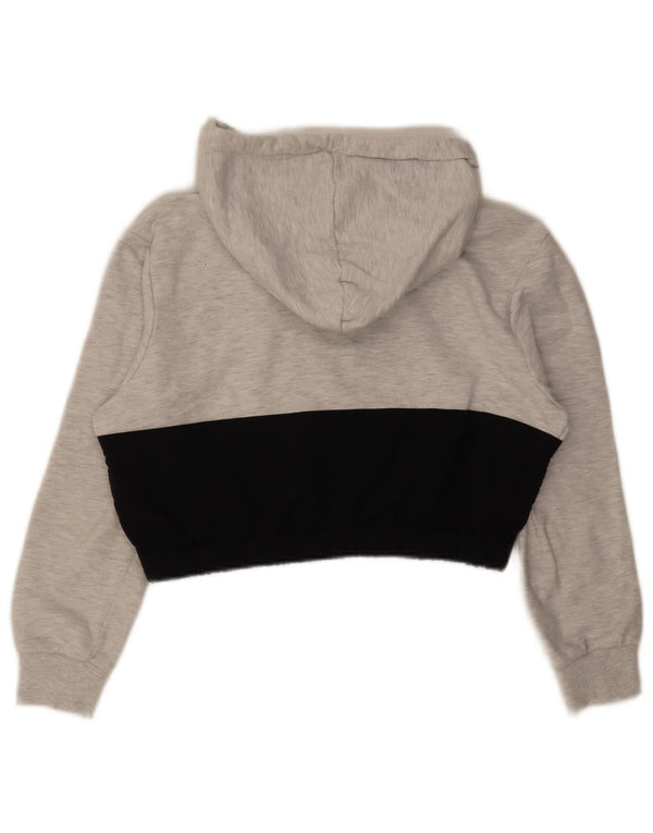 Fila Womens Crop Oversized Hoodie Jumper UK 10 Small Grey Colourblock