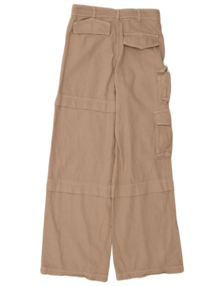 Calça cargo feminina Zara com perna larga pequena W26 L33 bege