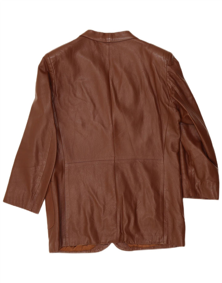 Jaqueta blazer de couro vintage masculina com 2 botões IT 50 couro marrom grande