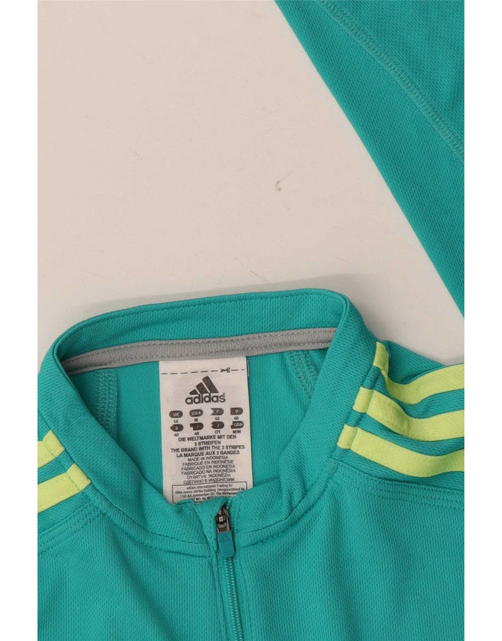 Adidas Womens Zip Neck Pullover Treino Top UK 14 Médio Turquesa