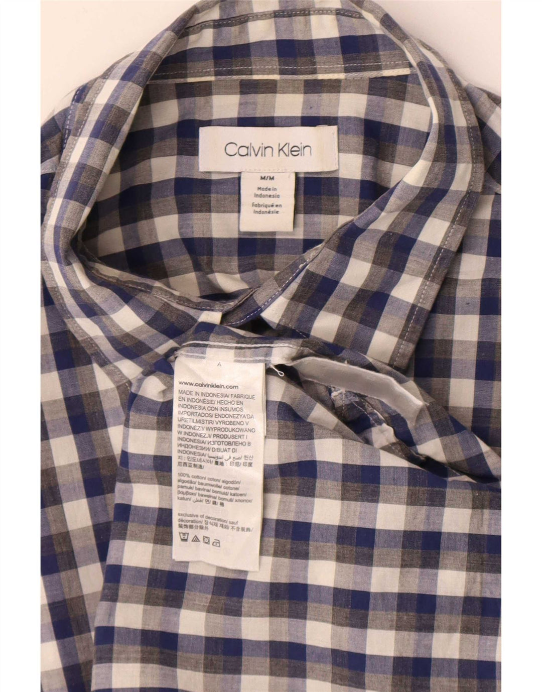 Camisa masculina de manga curta Calvin Klein azul médio algodão guingão