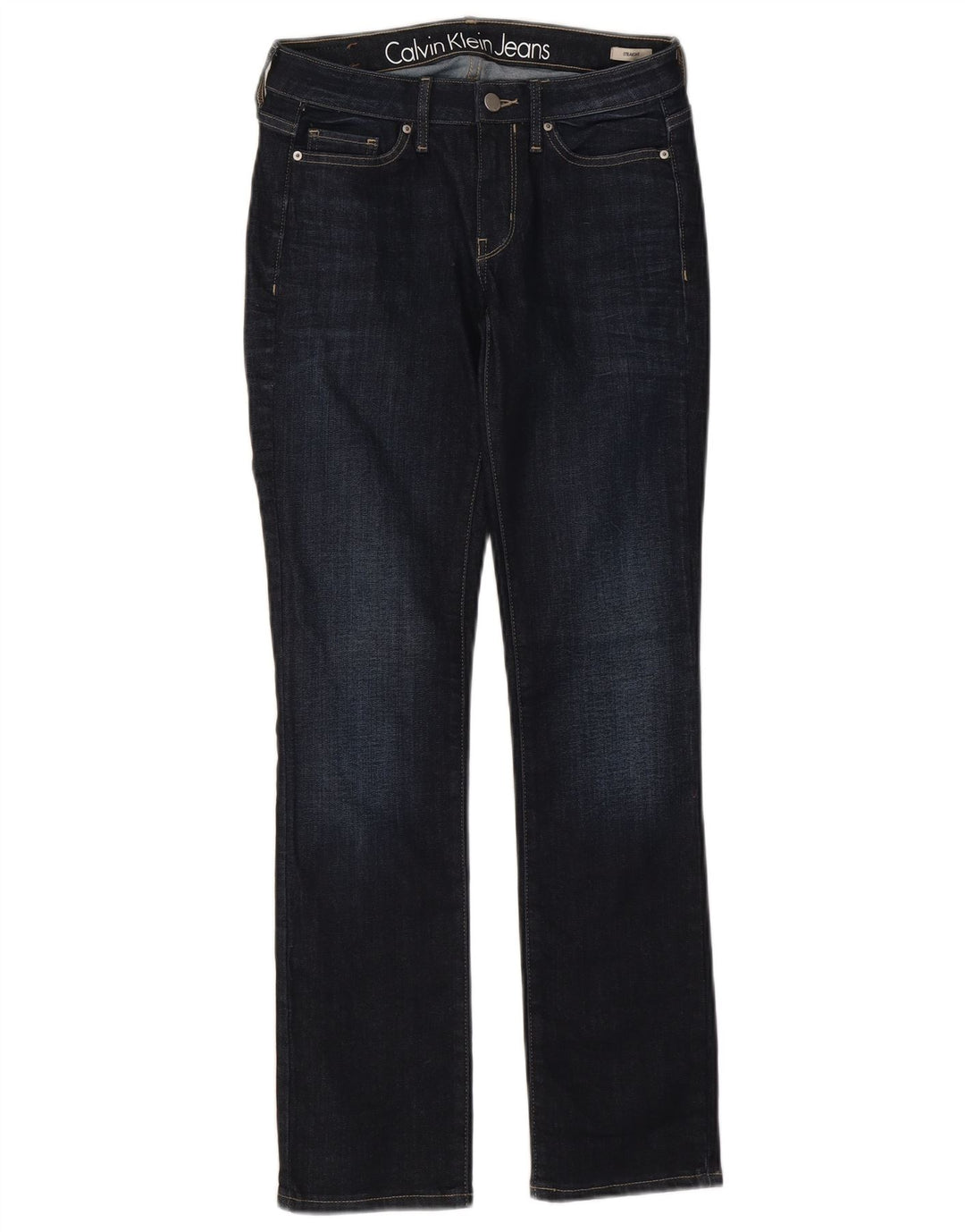 Calça jeans reta feminina Calvin Klein W25 L30 algodão azul marinho