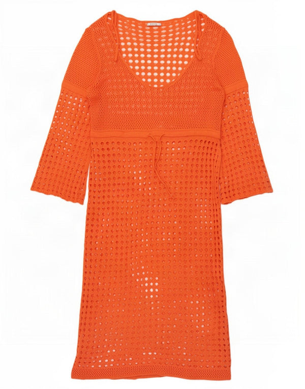 Zara Vestido feminino oversized de crochê, Reino Unido, 16, grande, laranja