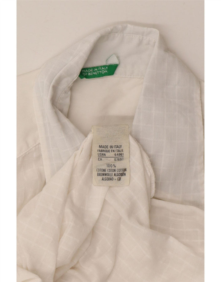 Camisa feminina Benetton UK 14 médio branco xadrez algodão
