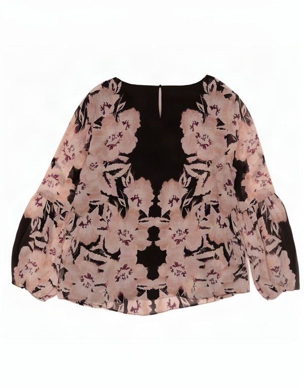 Blusa feminina de manga comprida Calvin Klein UK 18 XL preto floral poliéster