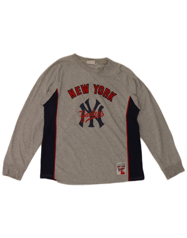 Sportex Mens New York Yankees Gráfico Top Manga Longa Grande Cinza