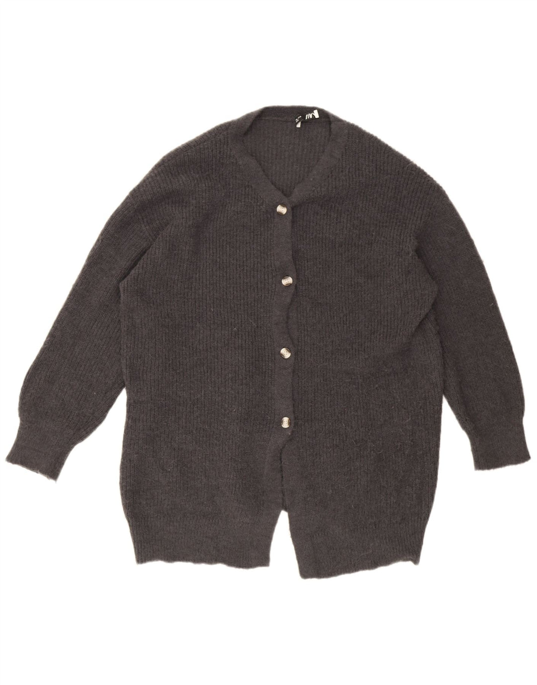 Suéter cardigã oversized Zara feminino com palangre Reino Unido 16 poliéster cinza grande
