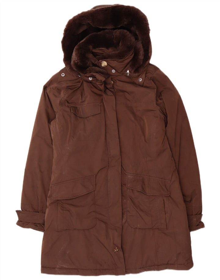Jaqueta Parka Feminina Woolrich com Capuz Reino Unido 14 Poliéster Marrom Médio