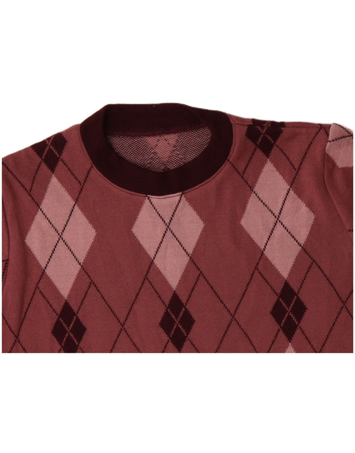 Suéter feminino VINTAGE com gola redonda Reino Unido 16 grande rosa argyle/diamante