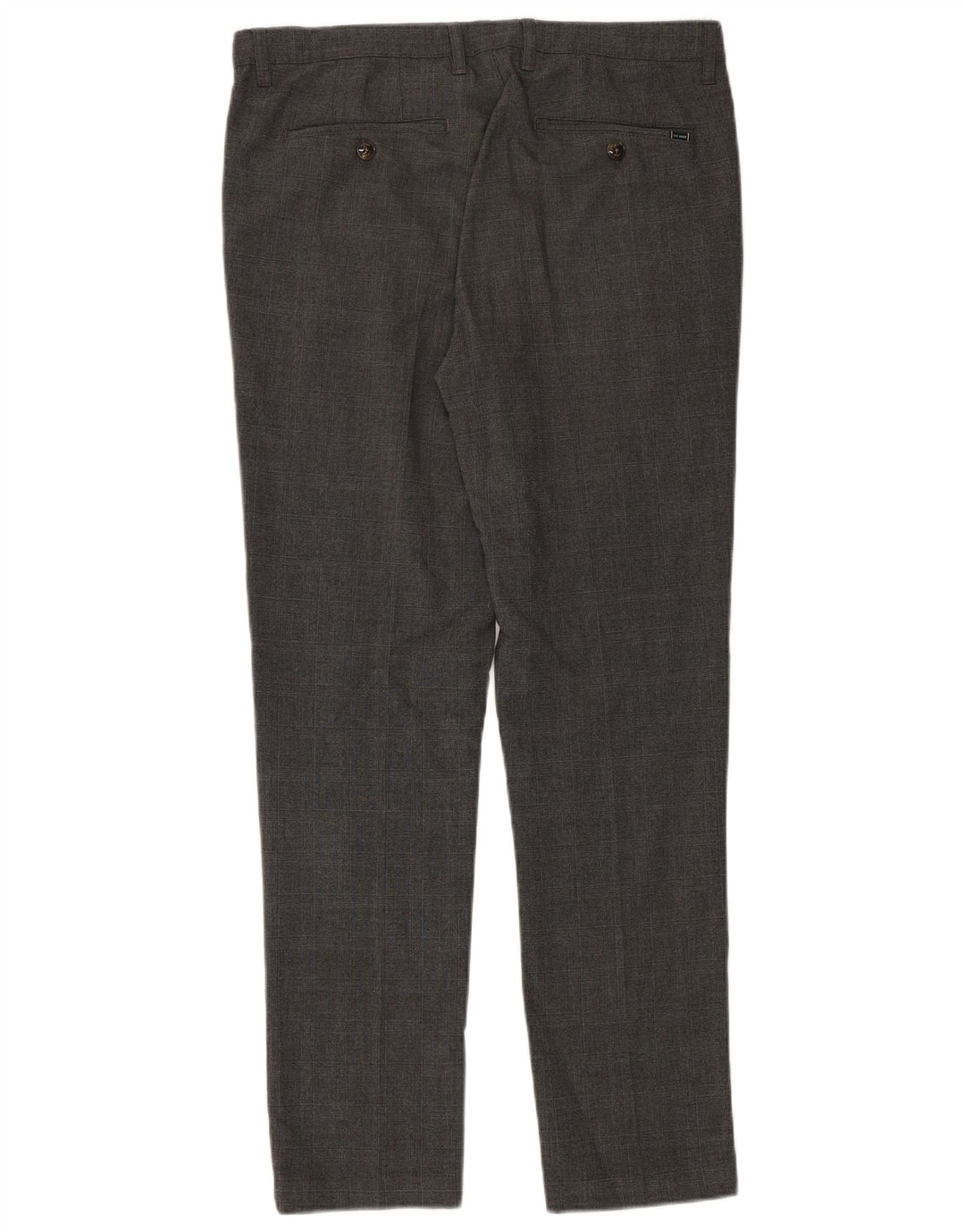 Calça de terno slim masculina TED BAKER W34 L32 poliéster xadrez cinza