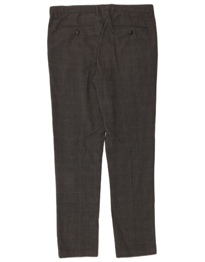 Calça de terno slim masculina TED BAKER W34 L32 poliéster xadrez cinza