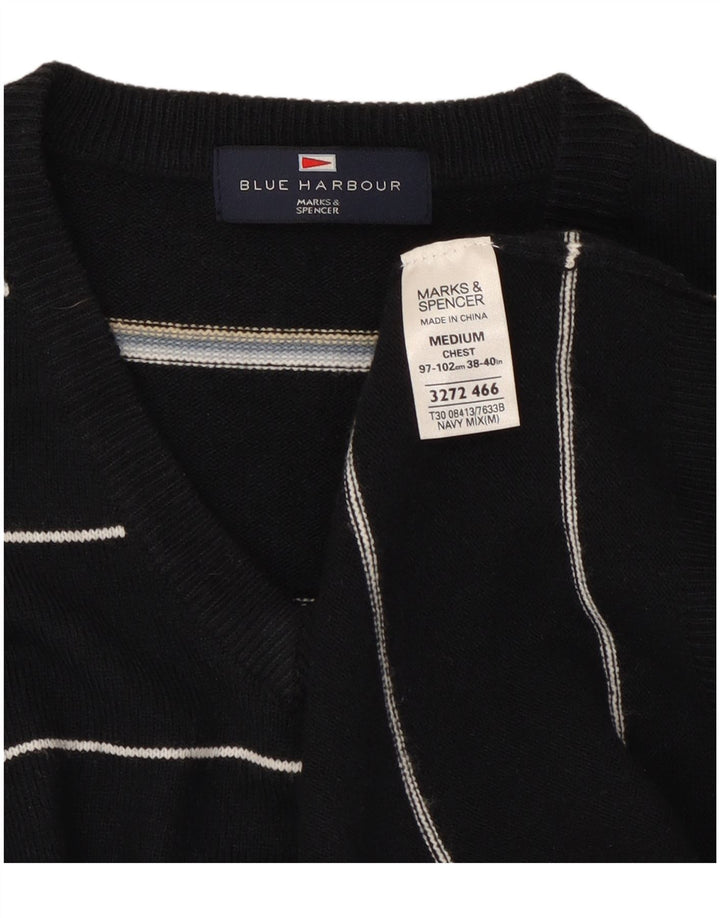 Suéter masculino Marks & Spencer Blue Harbor com decote em V azul marinho médio