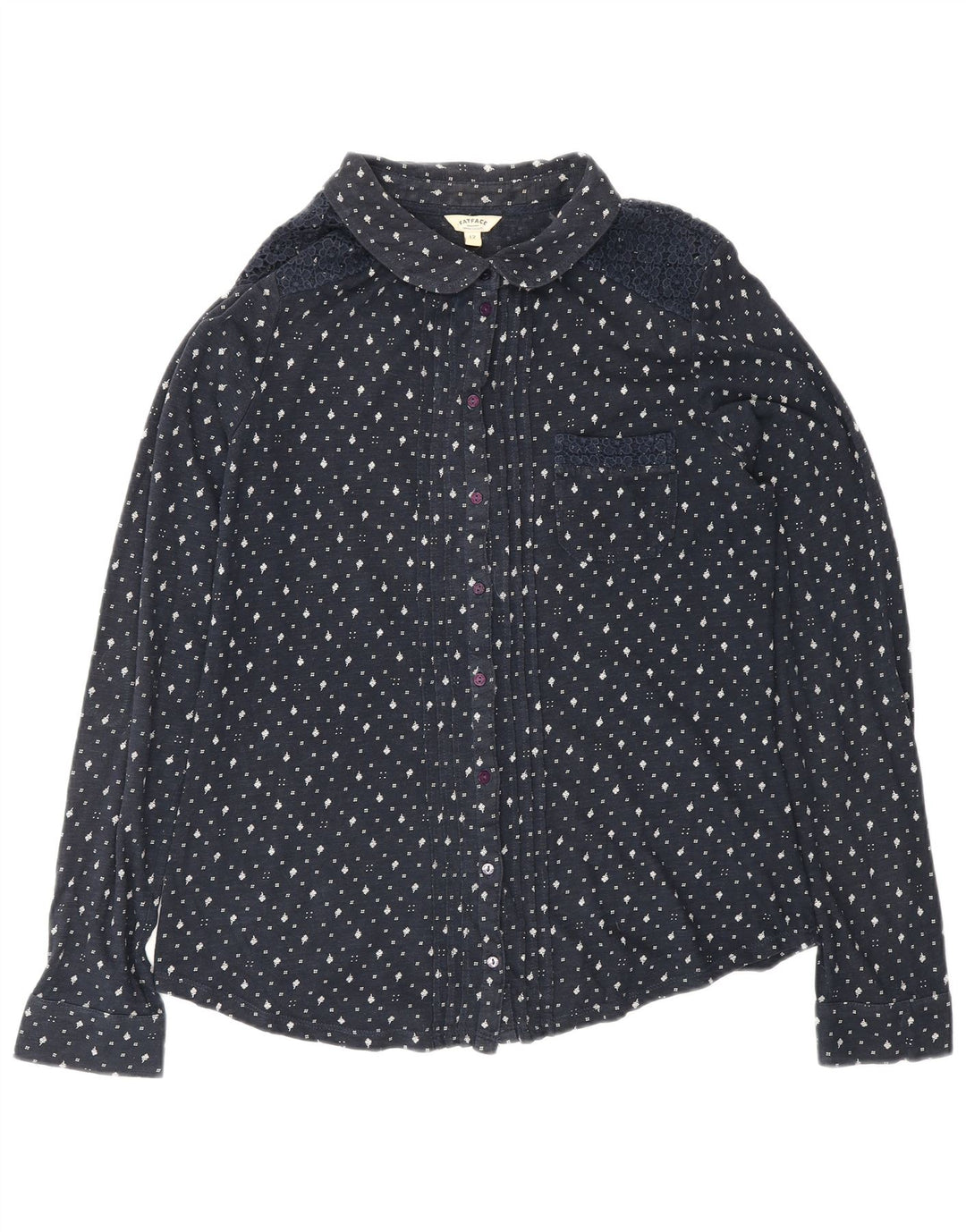 Blusa feminina FAT FACE Reino Unido 12 algodão floral azul marinho médio