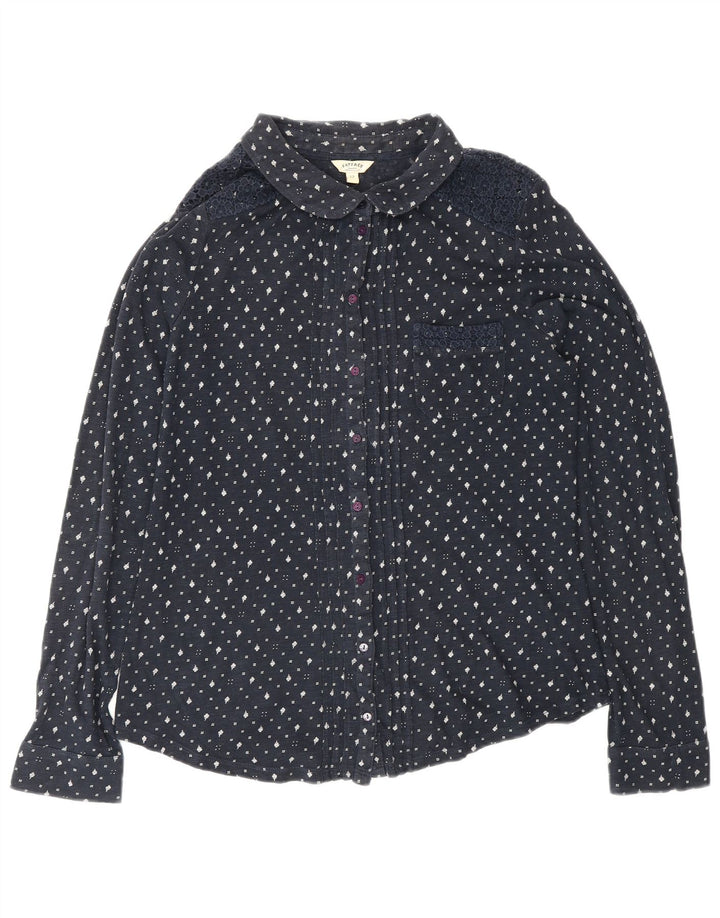 Blusa feminina FAT FACE Reino Unido 12 algodão floral azul marinho médio