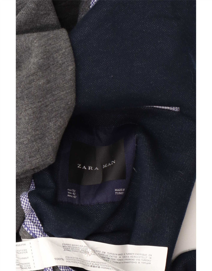 Jaqueta blazer masculina Zara com 2 botões UE 52 grande azul marinho poliéster