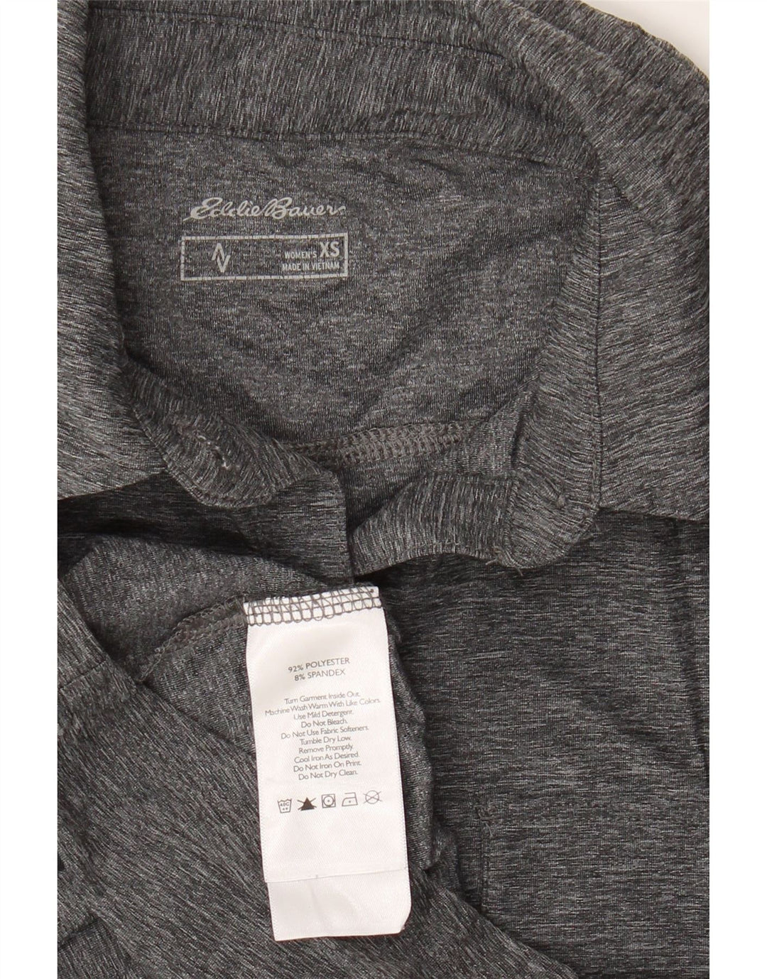 Camisa feminina EDDIE BAUER UK 6 XS poliéster manchado cinza