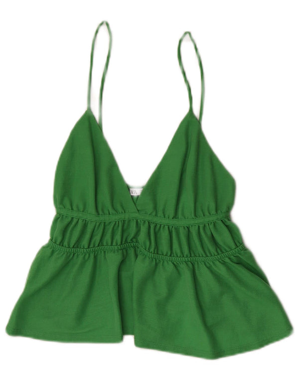 Zara Womens Crop Cami Top UK 8 Pequeno Verde Viscose