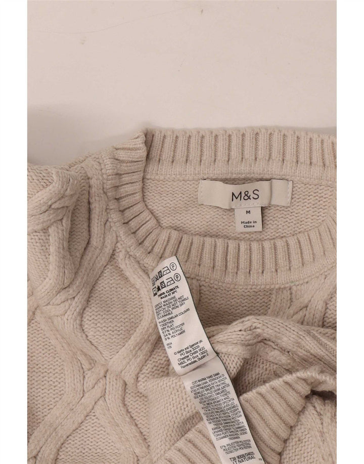 Suéter feminino Marks & Spencer com gola redonda e gola redonda Reino Unido 14 médio bege