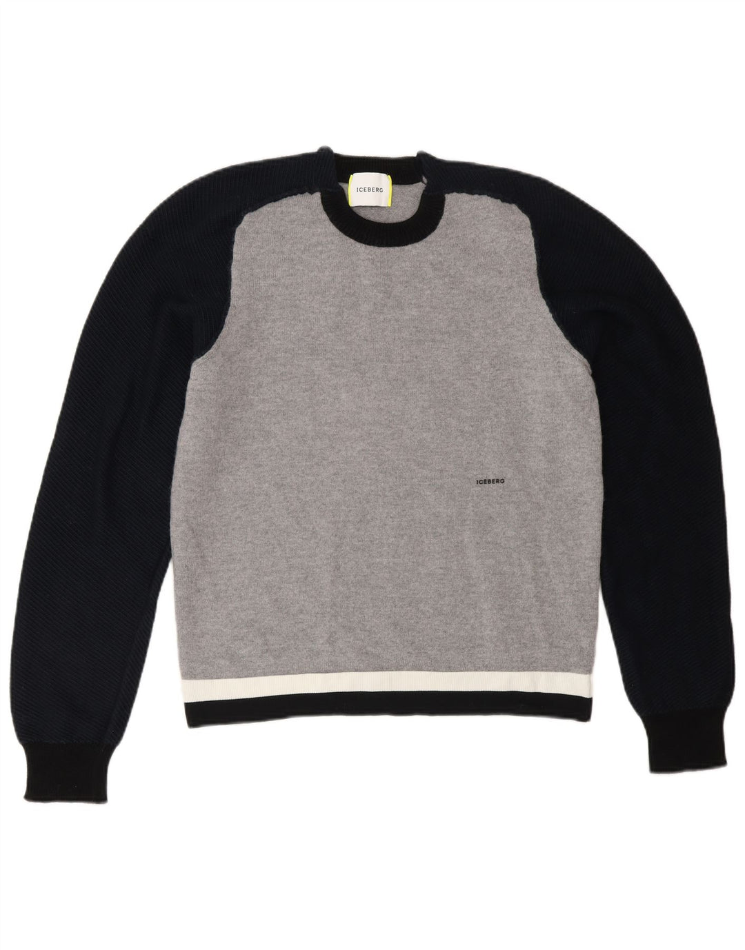 Suéter feminino Iceberg com gola redonda UK 12 lã colorblock cinza médio