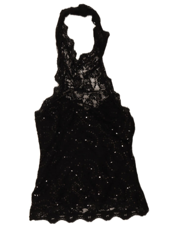 Top feminino Joseph Ribkoff com renda e frente única Reino Unido 14 grande preto floral