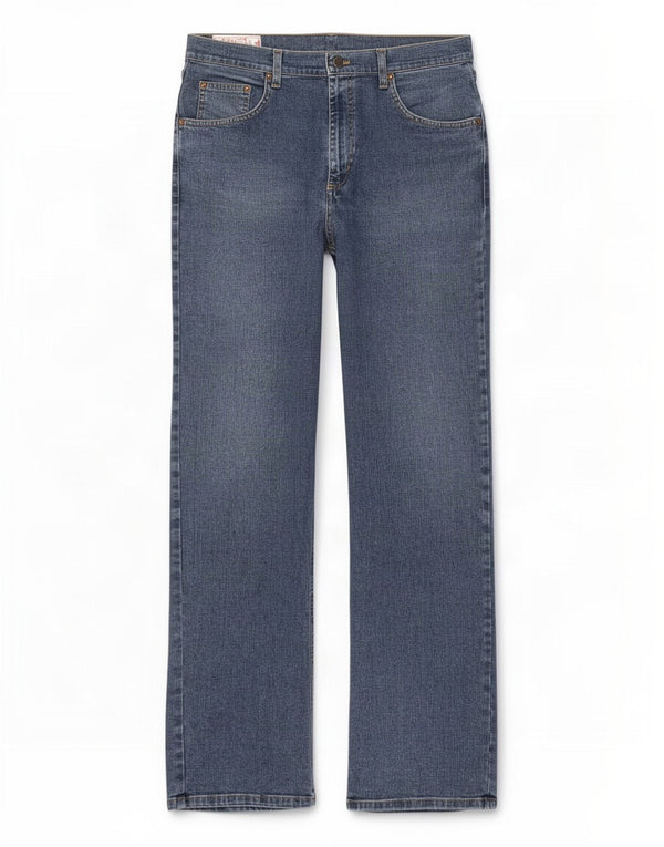 Rifle feminino jeans reto W31 L34 algodão azul