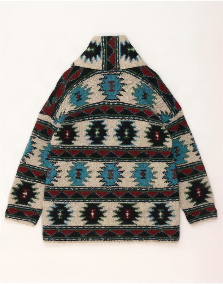 Suéter cardigã masculino vintage médio multicolorido geométrico asteca