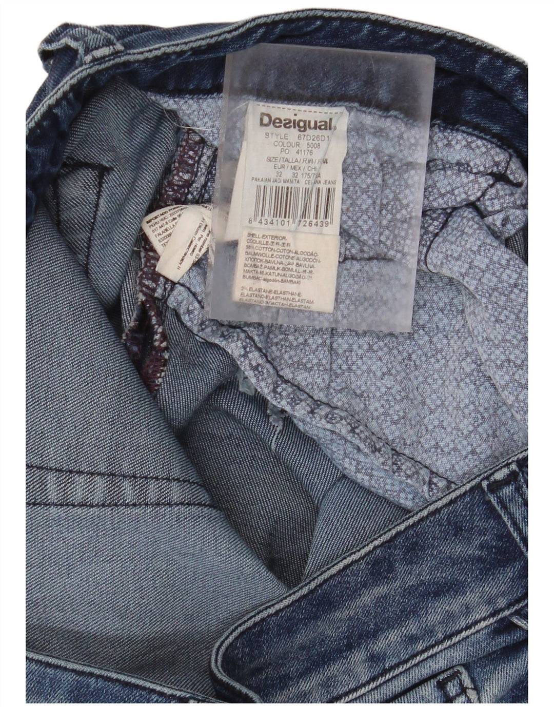 DESIGUAL Calça jeans skinny feminina desgastada W32 L32 azul houndstooth algodão
