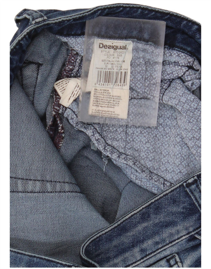 DESIGUAL Calça jeans skinny feminina desgastada W32 L32 azul houndstooth algodão