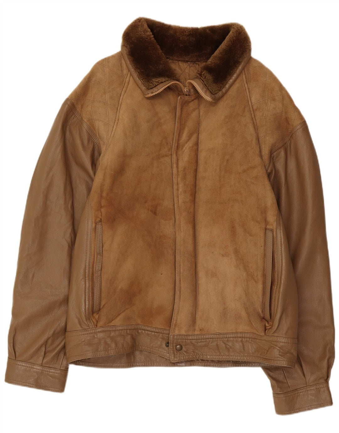 Jaqueta masculina vintage shearling IT 52 XL couro marrom