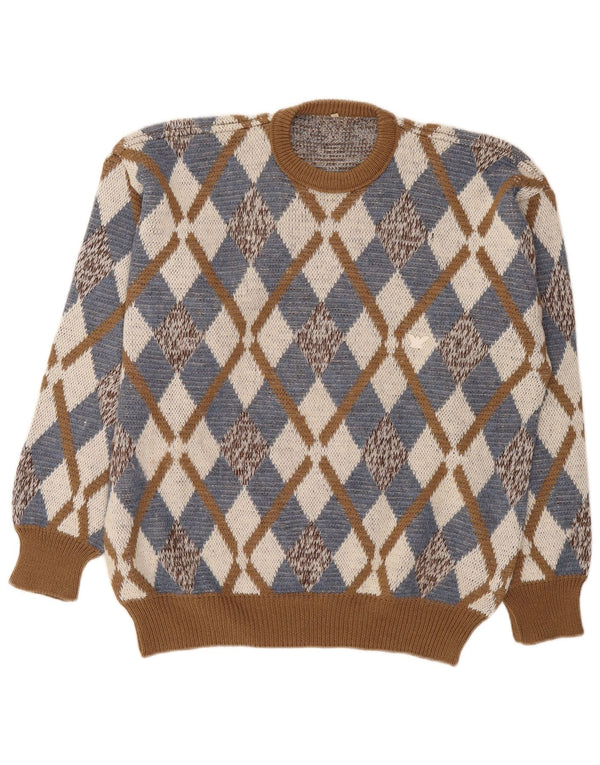 Suéter masculino vintage com gola redonda IT 52 grande marrom argyle/diamante